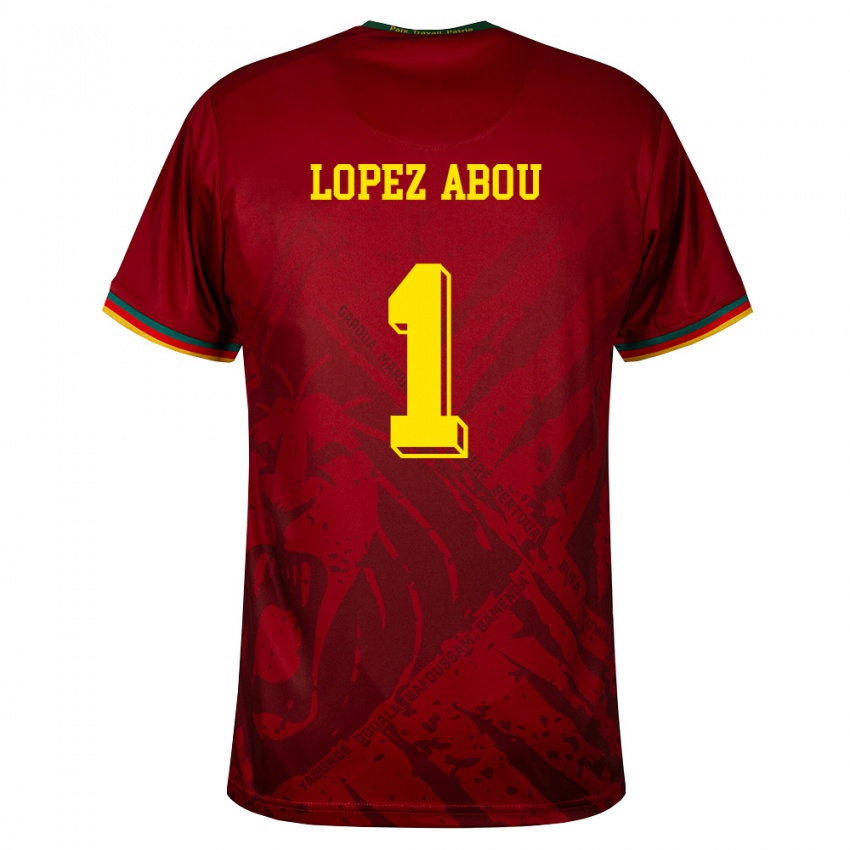 ילדים קמרון Junior Lopez Abou #1 אדום עמוק ירוק צהוב הרחק ג'רזי 26-28 חולצה קצרה