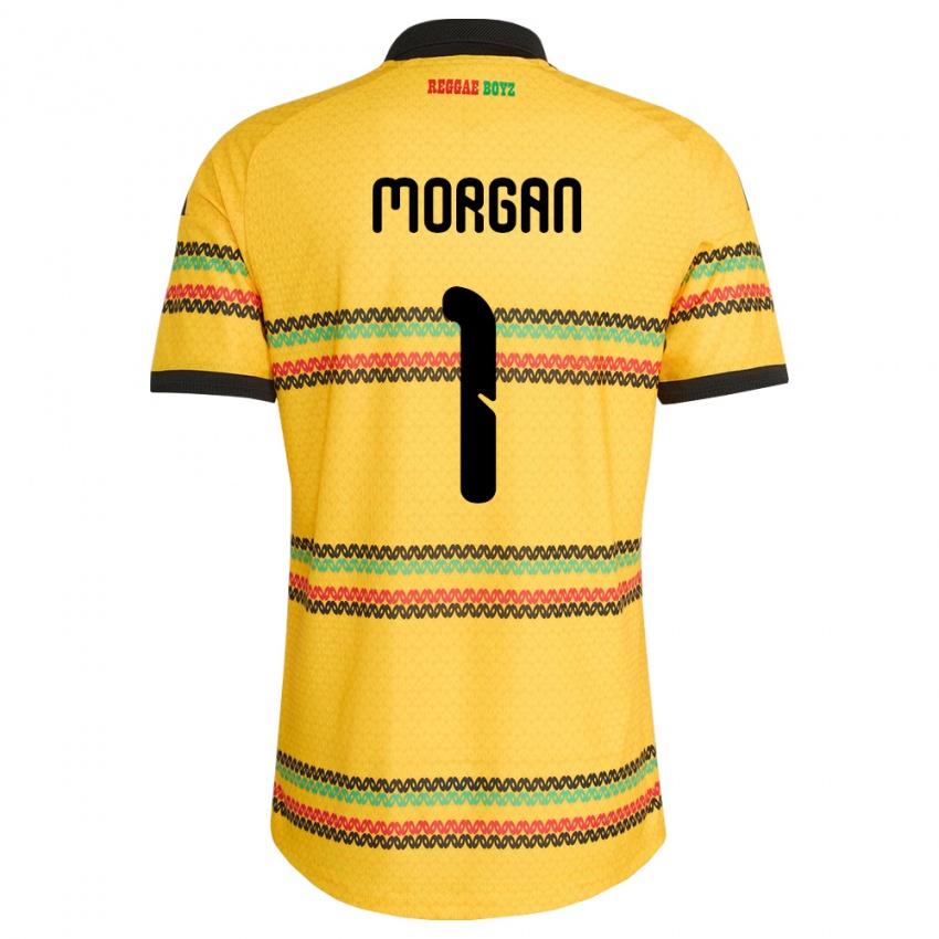 גברים ג'מייקה Aliyah Morgan #1 צהוב שחור ירוק ג'רזי ביתית 26-28 חולצה קצרה