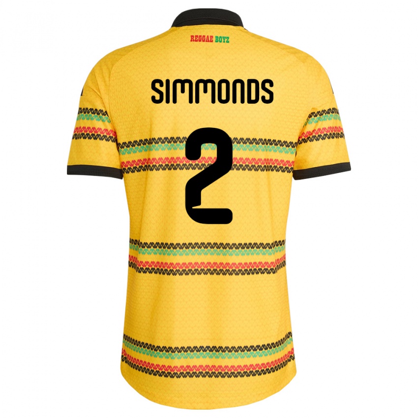 גברים ג'מייקה Nicholas Simmonds #2 צהוב שחור ירוק ג'רזי ביתית 26-28 חולצה קצרה