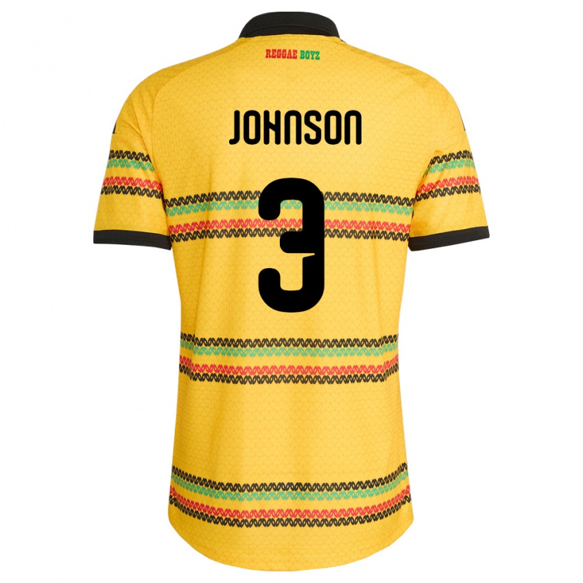 גברים ג'מייקה Melissa Johnson #3 צהוב שחור ירוק ג'רזי ביתית 26-28 חולצה קצרה