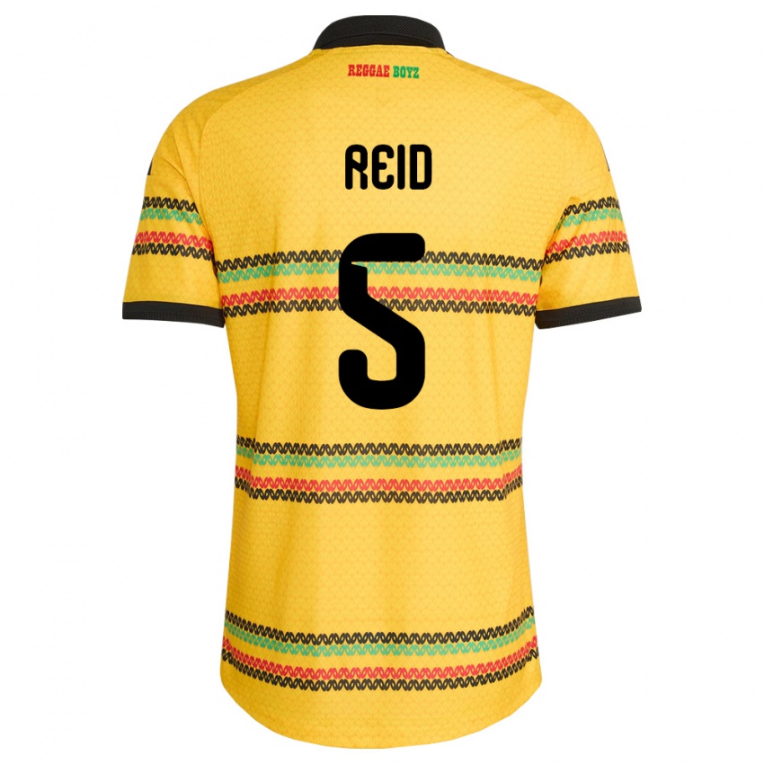 גברים ג'מייקה Adrian Reid #5 צהוב שחור ירוק ג'רזי ביתית 26-28 חולצה קצרה