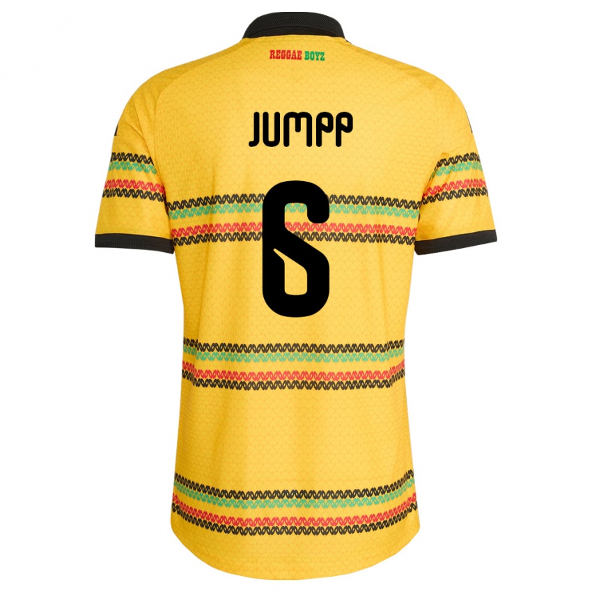 גברים ג'מייקה Owen Jumpp #6 צהוב שחור ירוק ג'רזי ביתית 26-28 חולצה קצרה