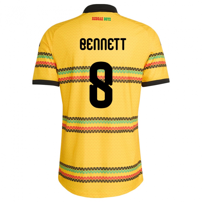גברים ג'מייקה Jaheem Bennett #8 צהוב שחור ירוק ג'רזי ביתית 26-28 חולצה קצרה