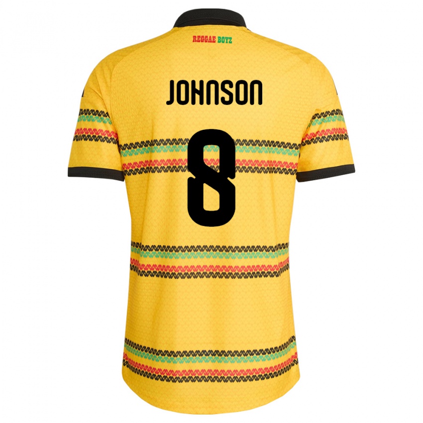 גברים ג'מייקה Daniel Johnson #8 צהוב שחור ירוק ג'רזי ביתית 26-28 חולצה קצרה