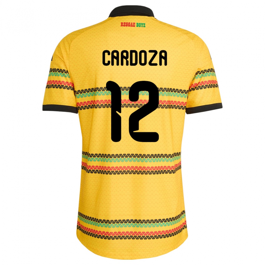 גברים ג'מייקה Naya Cardoza #12 צהוב שחור ירוק ג'רזי ביתית 26-28 חולצה קצרה