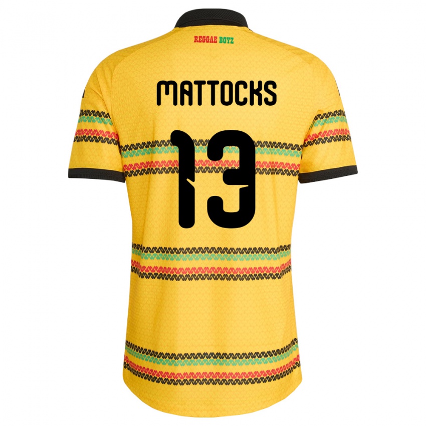 גברים ג'מייקה Kemal Mattocks #13 צהוב שחור ירוק ג'רזי ביתית 26-28 חולצה קצרה