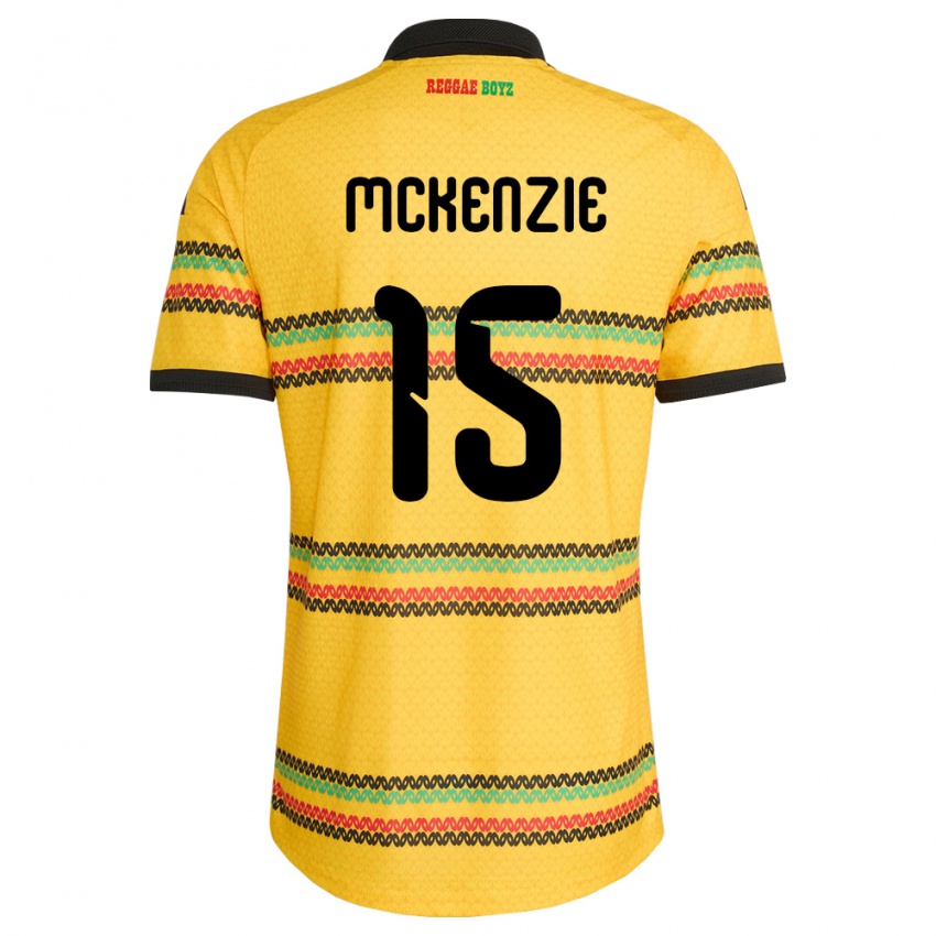 גברים ג'מייקה Rajon Mckenzie #15 צהוב שחור ירוק ג'רזי ביתית 26-28 חולצה קצרה