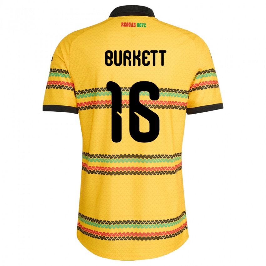 גברים ג'מייקה Brian Burkett #16 צהוב שחור ירוק ג'רזי ביתית 26-28 חולצה קצרה
