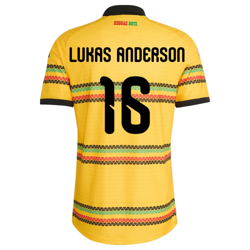 גברים ג'מייקה Lukas Anderson #16 צהוב שחור ירוק ג'רזי ביתית 26-28 חולצה קצרה