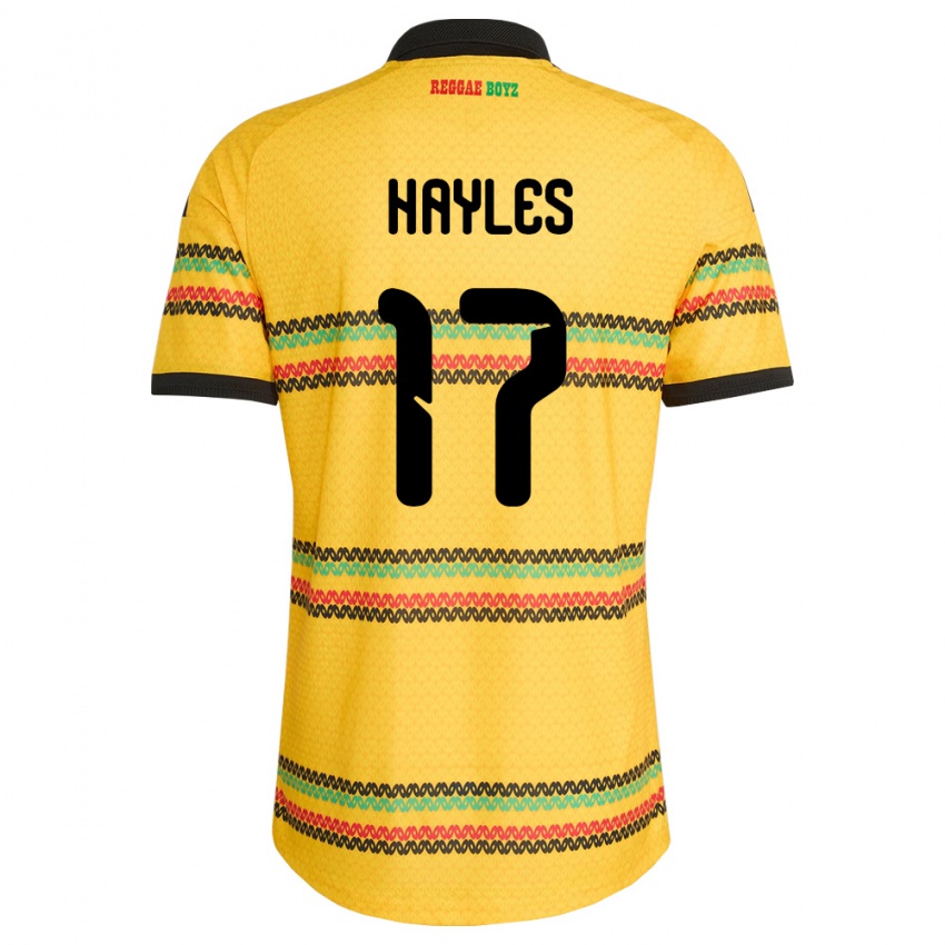 גברים ג'מייקה Justin Hayles #17 צהוב שחור ירוק ג'רזי ביתית 26-28 חולצה קצרה