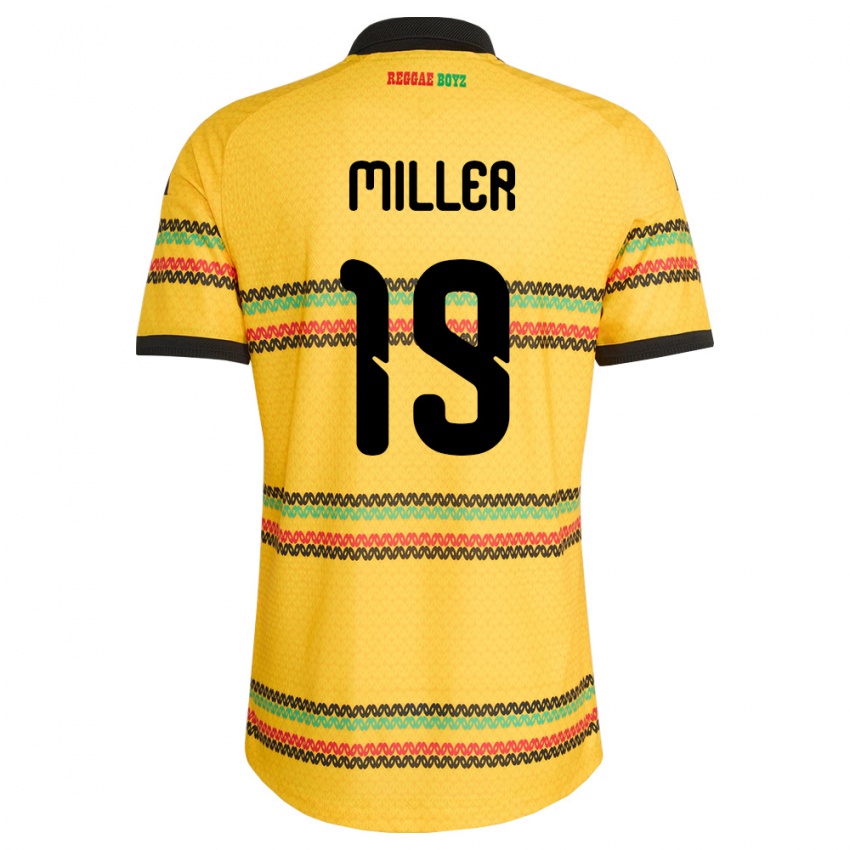 גברים ג'מייקה Orel Miller #19 צהוב שחור ירוק ג'רזי ביתית 26-28 חולצה קצרה