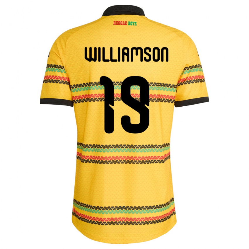 גברים ג'מייקה Kai Williamson #19 צהוב שחור ירוק ג'רזי ביתית 26-28 חולצה קצרה