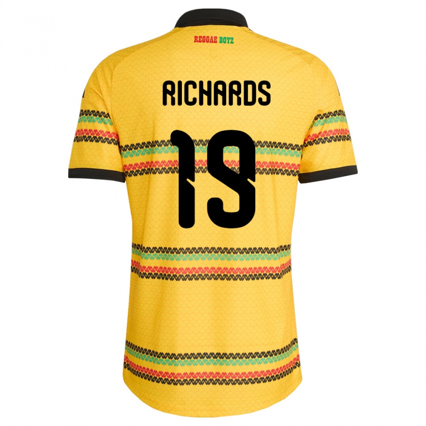 גברים ג'מייקה Davia Richards #19 צהוב שחור ירוק ג'רזי ביתית 26-28 חולצה קצרה