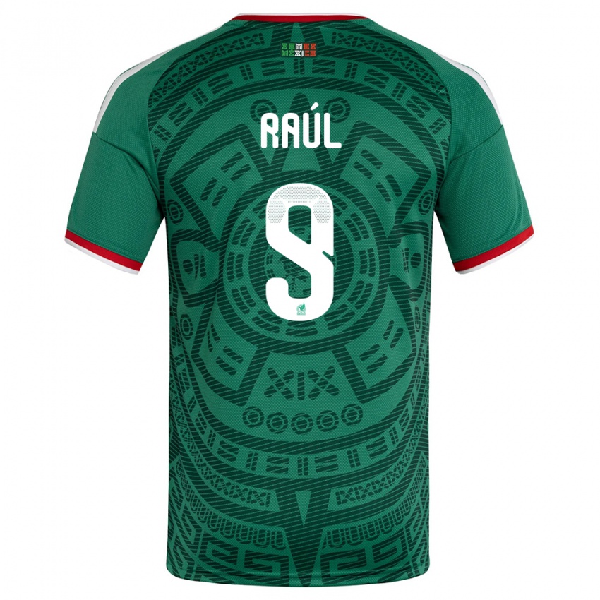 גברים מקסיקו ראול חימנס #9 ירוק לבן אדום ג'רזי ביתית 26-28 חולצה קצרה