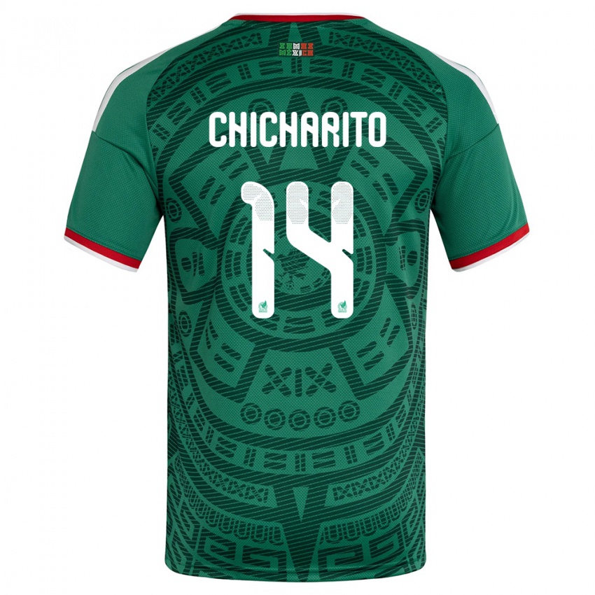 גברים מקסיקו חאבייר הרננדס #14 ירוק לבן אדום ג'רזי ביתית 26-28 חולצה קצרה