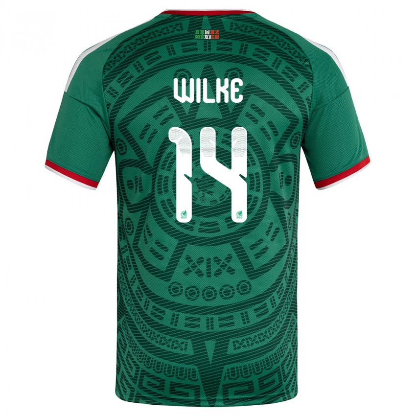 גברים מקסיקו טאון וילקה #14 ירוק לבן אדום ג'רזי ביתית 26-28 חולצה קצרה