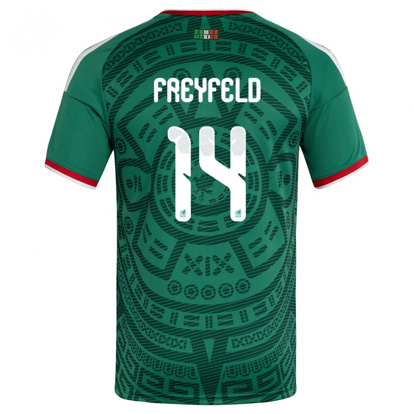 גברים מקסיקו אמיליאנו פרייפלד #14 ירוק לבן אדום ג'רזי ביתית 26-28 חולצה קצרה