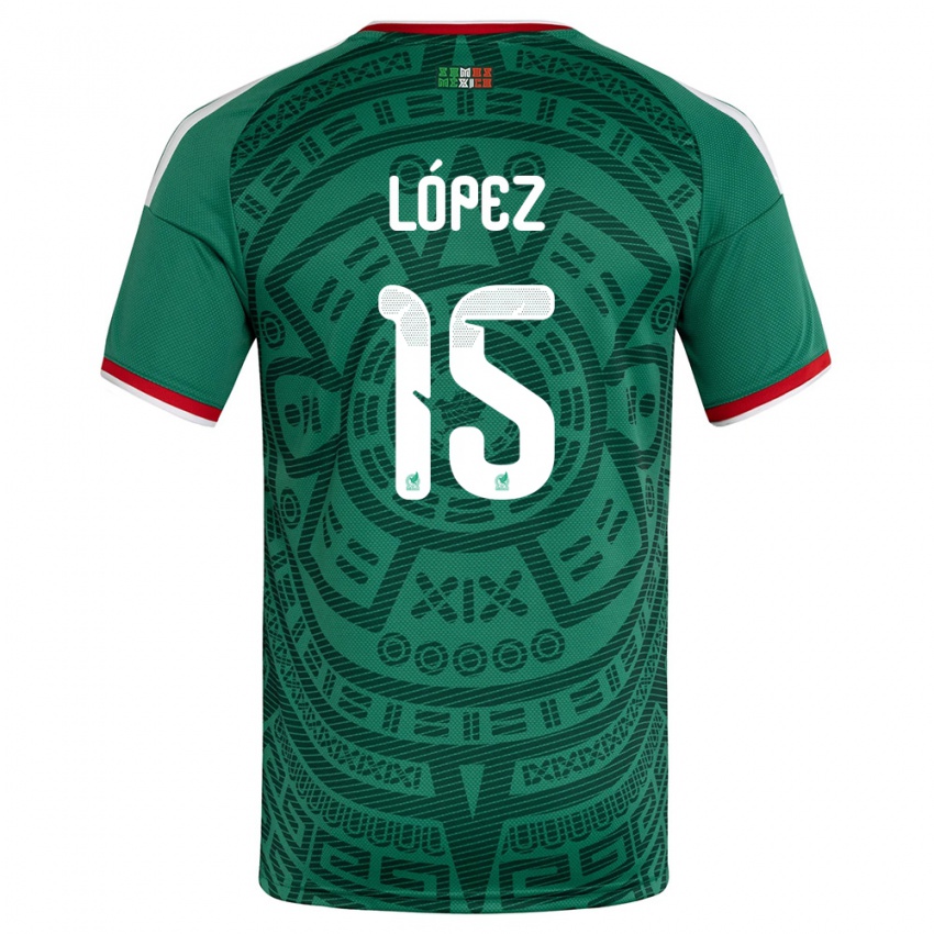 גברים מקסיקו אוורארדו לופס דל ויאר #15 ירוק לבן אדום ג'רזי ביתית 26-28 חולצה קצרה