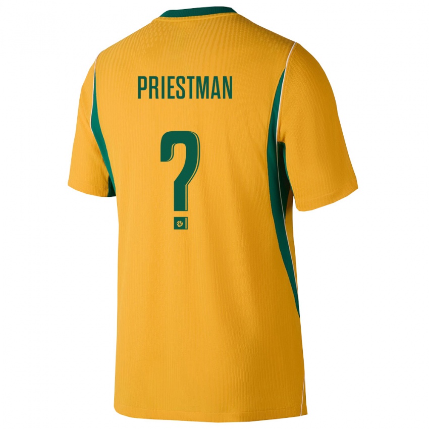 גברים אוֹסטְרַלִיָה Oscar Priestman #0 צהוב ירוק ג'רזי ביתית 26-28 חולצה קצרה