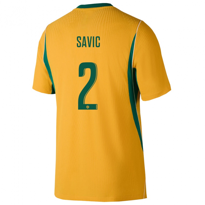 גברים אוֹסטְרַלִיָה Marcus Savic #2 צהוב ירוק ג'רזי ביתית 26-28 חולצה קצרה