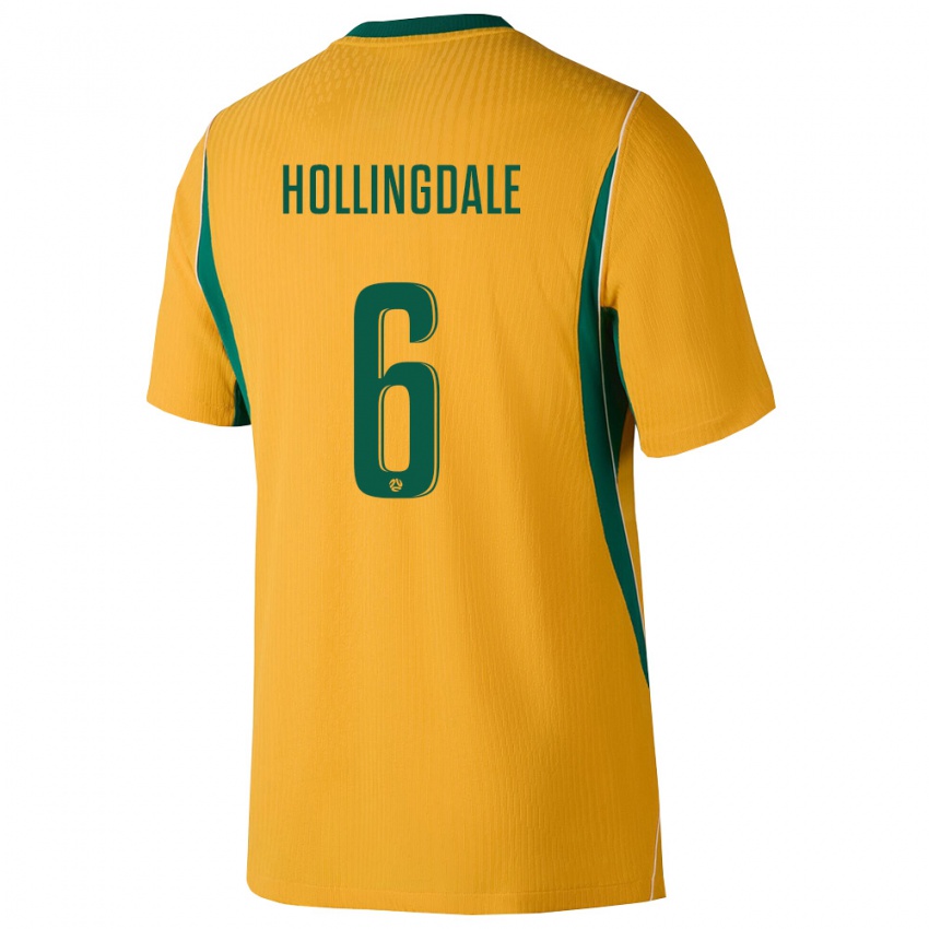 גברים אוֹסטְרַלִיָה Ryley Hollingdale #6 צהוב ירוק ג'רזי ביתית 26-28 חולצה קצרה