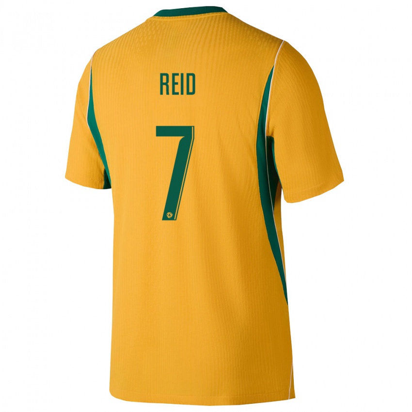 גברים אוֹסטְרַלִיָה Ashton Reid #7 צהוב ירוק ג'רזי ביתית 26-28 חולצה קצרה