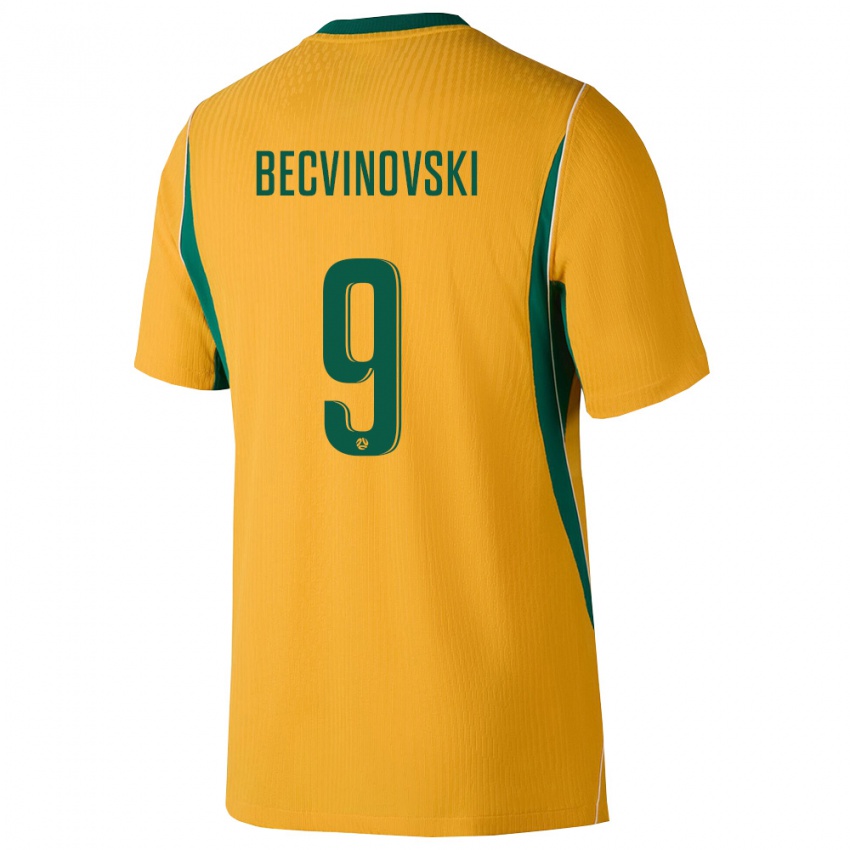 גברים אוֹסטְרַלִיָה Luke Becvinovski #9 צהוב ירוק ג'רזי ביתית 26-28 חולצה קצרה