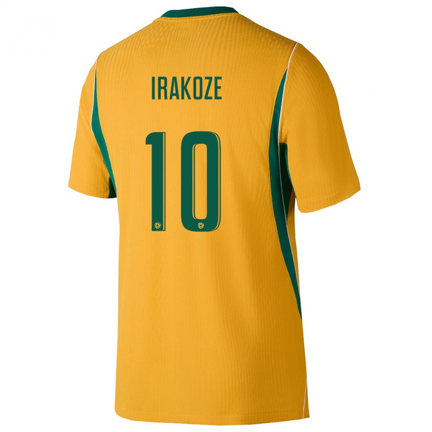 גברים אוֹסטְרַלִיָה Chris Irakoze #10 צהוב ירוק ג'רזי ביתית 26-28 חולצה קצרה