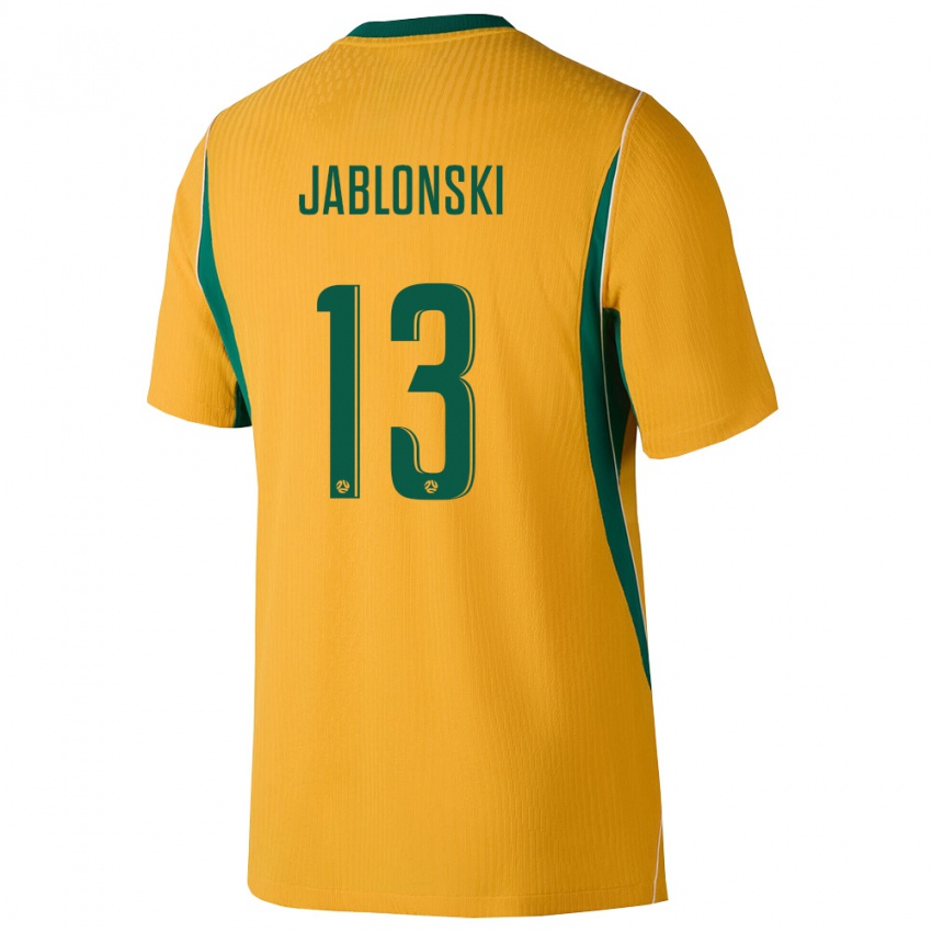 גברים אוֹסטְרַלִיָה Harrison Jablonski #13 צהוב ירוק ג'רזי ביתית 26-28 חולצה קצרה