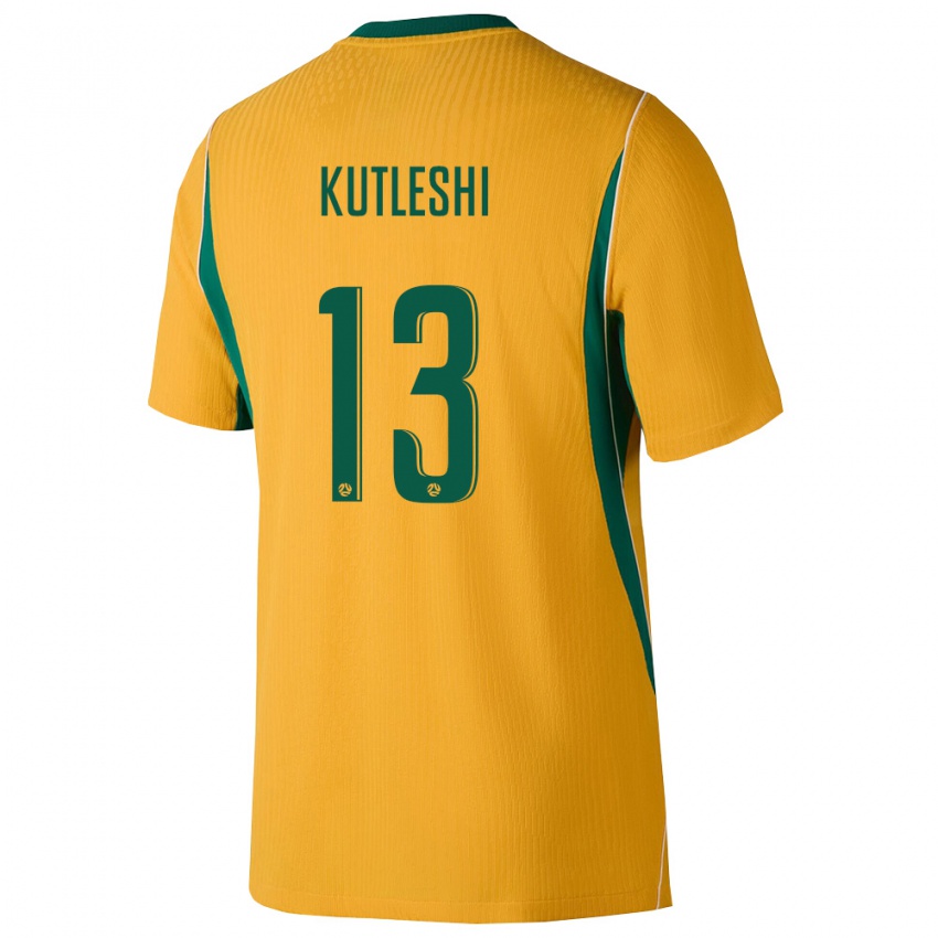 גברים אוֹסטְרַלִיָה Besian Kutleshi #13 צהוב ירוק ג'רזי ביתית 26-28 חולצה קצרה