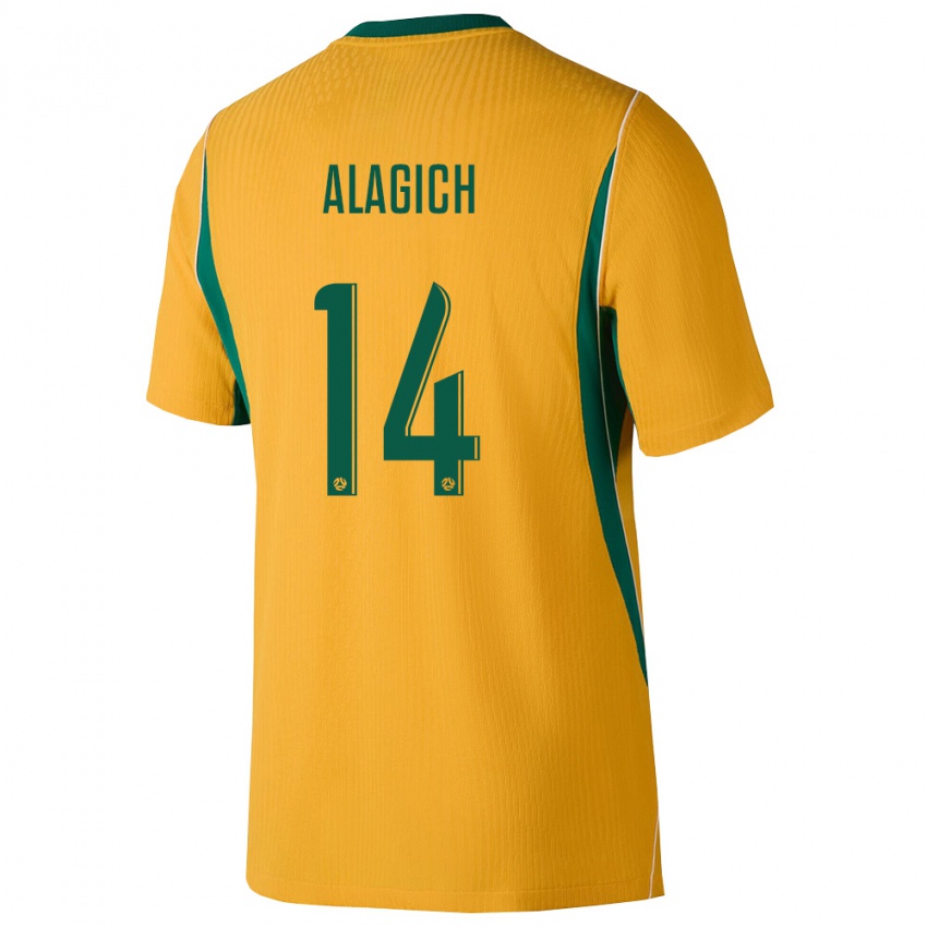 גברים אוֹסטְרַלִיָה אית'ן אלגיץ' #14 צהוב ירוק ג'רזי ביתית 26-28 חולצה קצרה