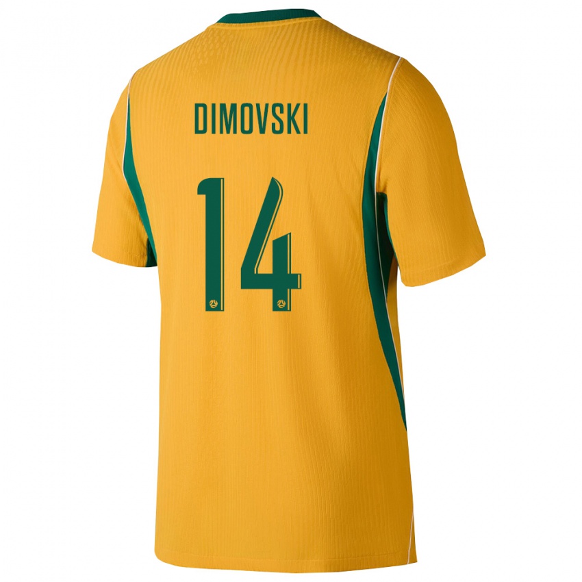 גברים אוֹסטְרַלִיָה Oliver Dimovski #14 צהוב ירוק ג'רזי ביתית 26-28 חולצה קצרה