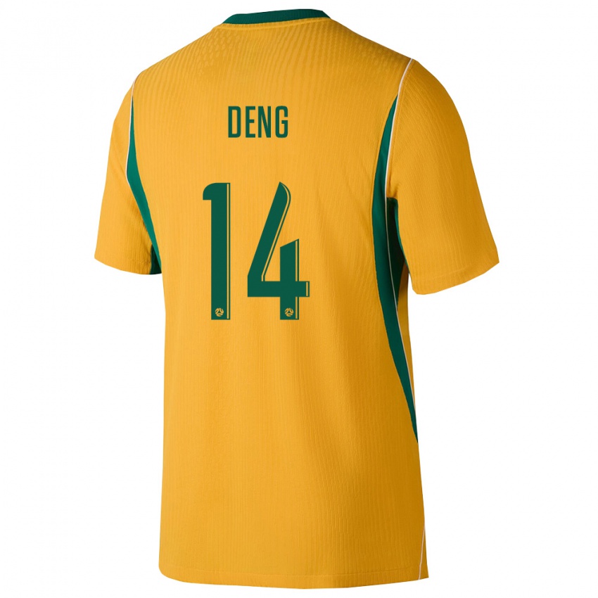 גברים אוֹסטְרַלִיָה תומאס דנג #14 צהוב ירוק ג'רזי ביתית 26-28 חולצה קצרה