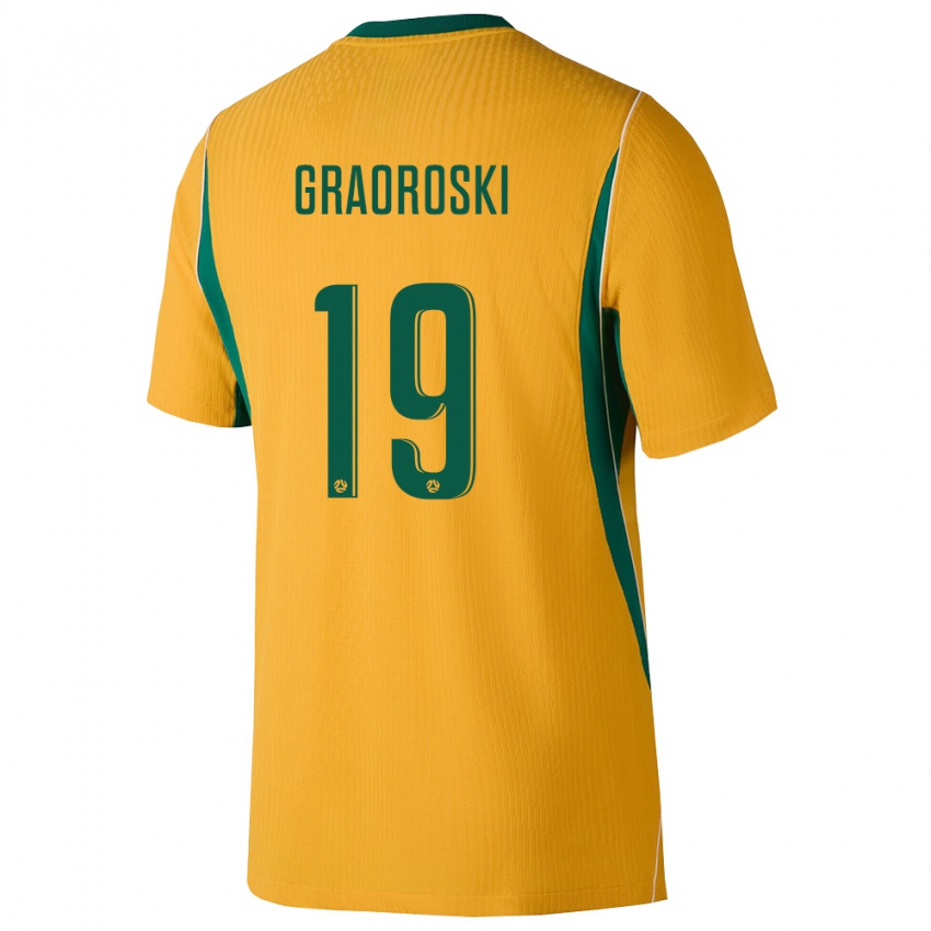 גברים אוֹסטְרַלִיָה Jordan Graoroski #19 צהוב ירוק ג'רזי ביתית 26-28 חולצה קצרה