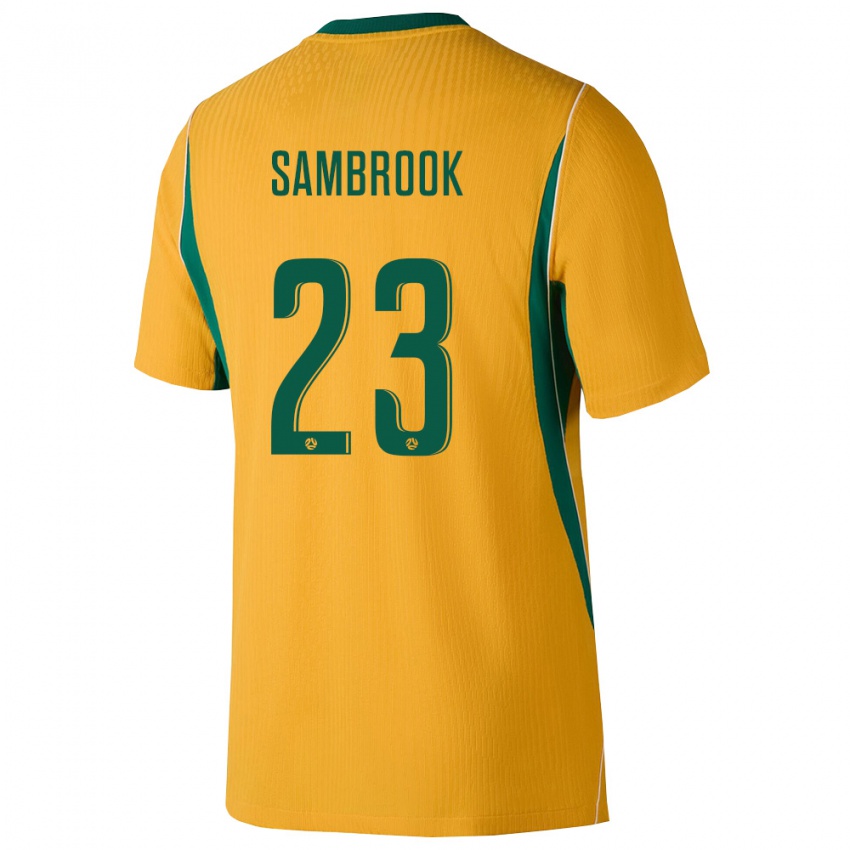 גברים אוֹסטְרַלִיָה Logan Sambrook #23 צהוב ירוק ג'רזי ביתית 26-28 חולצה קצרה