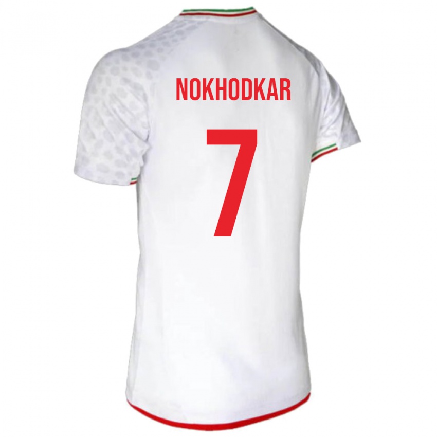 גברים איראן חוסיין נוחודקר #7 לבן אדום ג'רזי ביתית 26-28 חולצה קצרה