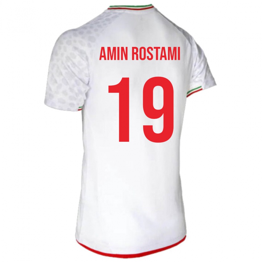 גברים איראן מוחמד אמין רוסטמי #19 לבן אדום ג'רזי ביתית 26-28 חולצה קצרה