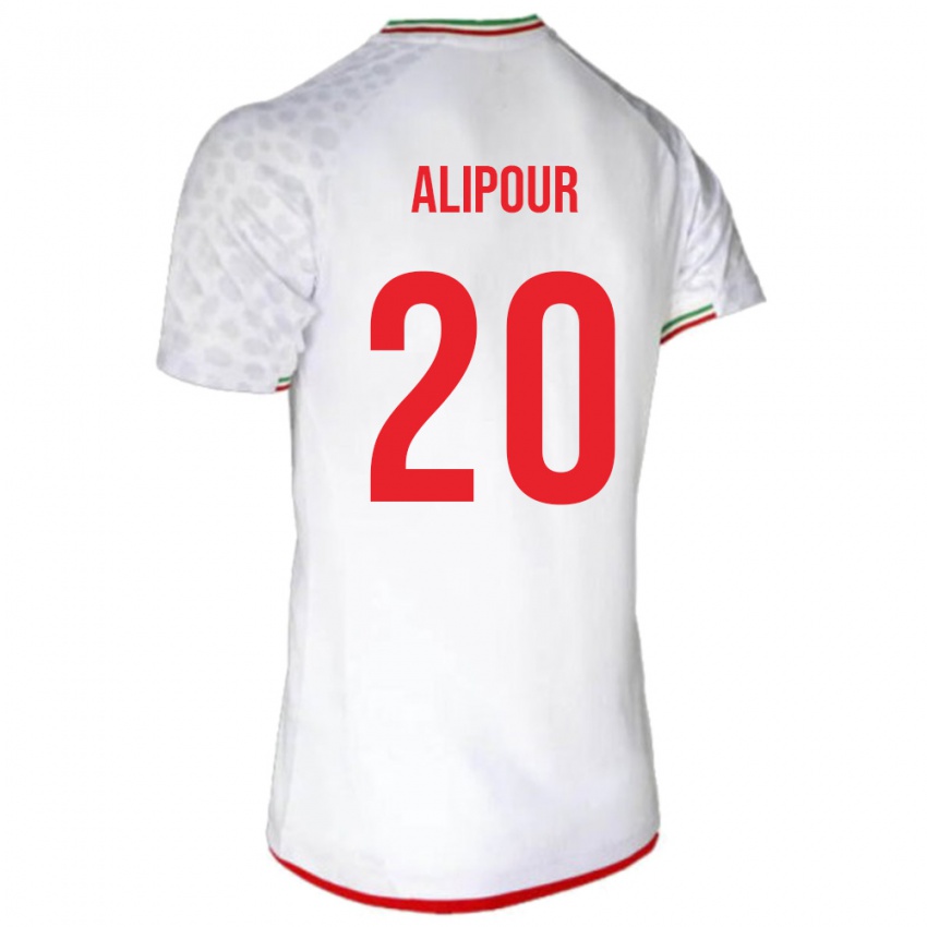 גברים איראן עלי אליפור #20 לבן אדום ג'רזי ביתית 26-28 חולצה קצרה