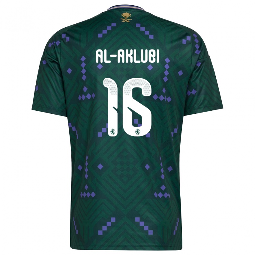 גברים ערב הסעודית Wafi Al-Aklubi #16 ירוק סגול לבן ג'רזי ביתית 26-28 חולצה קצרה