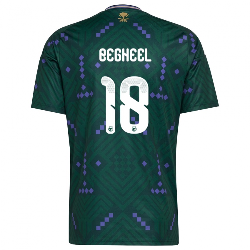 גברים ערב הסעודית Qasem Begheel #18 ירוק סגול לבן ג'רזי ביתית 26-28 חולצה קצרה