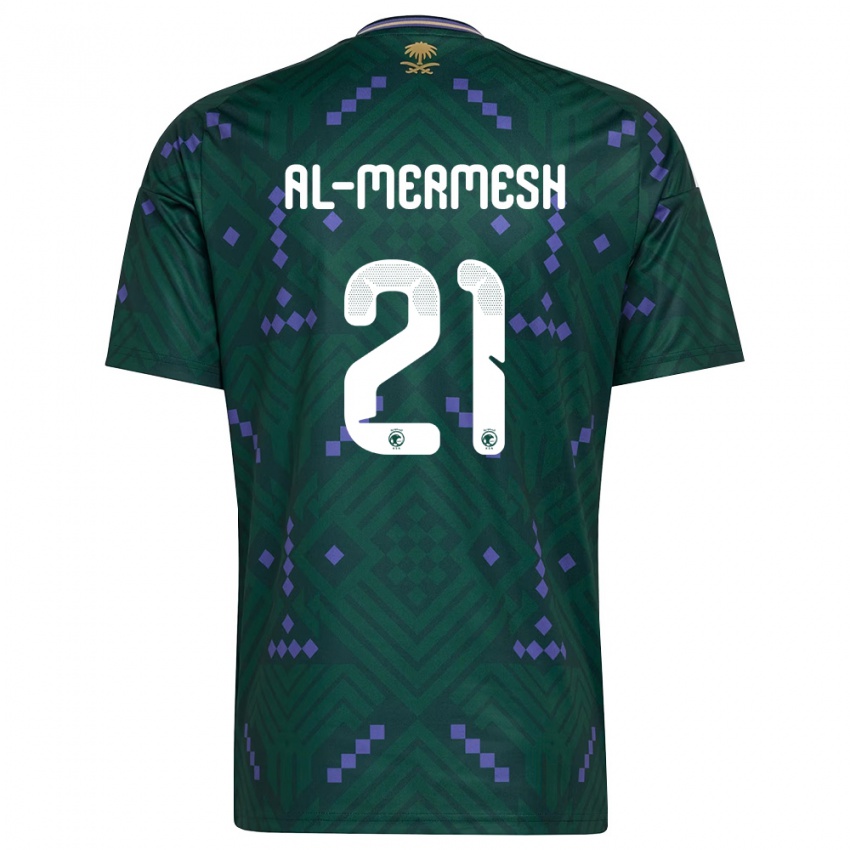 גברים ערב הסעודית Osama Al-Mermesh #21 ירוק סגול לבן ג'רזי ביתית 26-28 חולצה קצרה