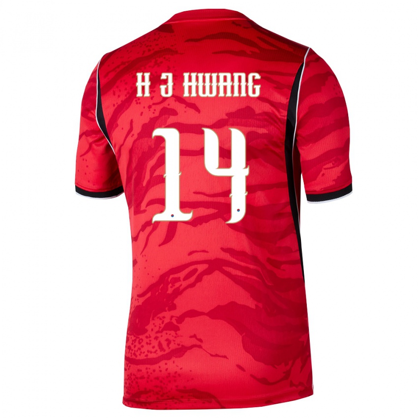 גברים דרום קוריאה Jeong-Ho Hwang #14 אדום לבן שחור ג'רזי ביתית 26-28 חולצה קצרה