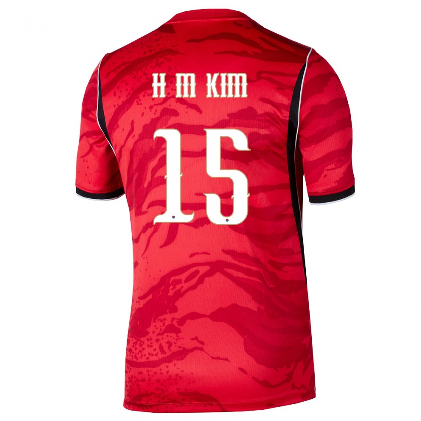 גברים דרום קוריאה קים מון-הוואן #15 אדום לבן שחור ג'רזי ביתית 26-28 חולצה קצרה