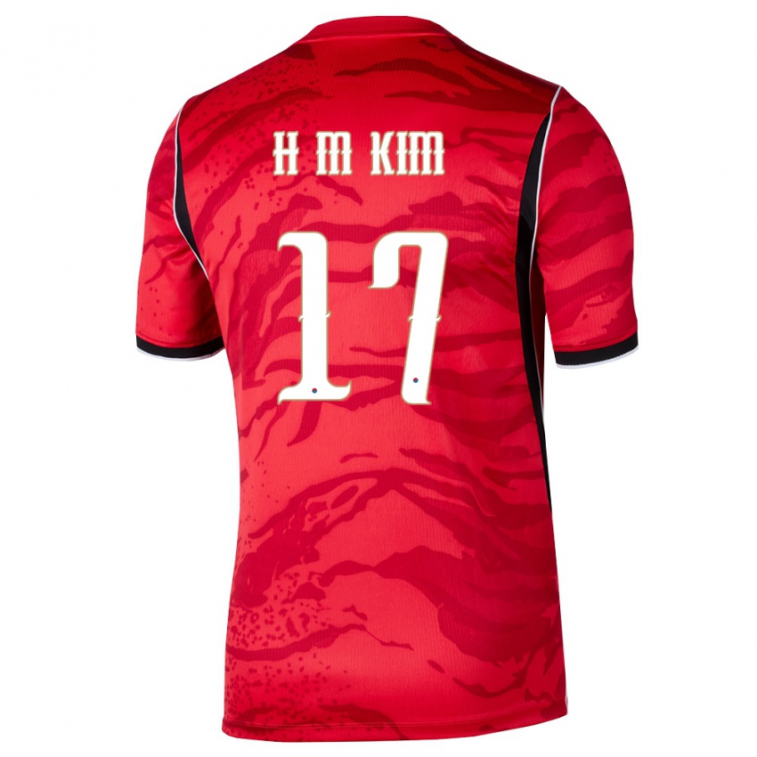 גברים דרום קוריאה Hyun-Min Kim #17 אדום לבן שחור ג'רזי ביתית 26-28 חולצה קצרה
