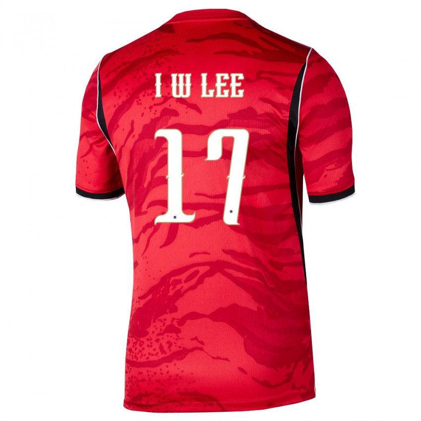 גברים דרום קוריאה In-Woo Lee #17 אדום לבן שחור ג'רזי ביתית 26-28 חולצה קצרה