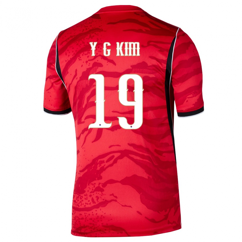 גברים דרום קוריאה קים יאנג-גוון #19 אדום לבן שחור ג'רזי ביתית 26-28 חולצה קצרה