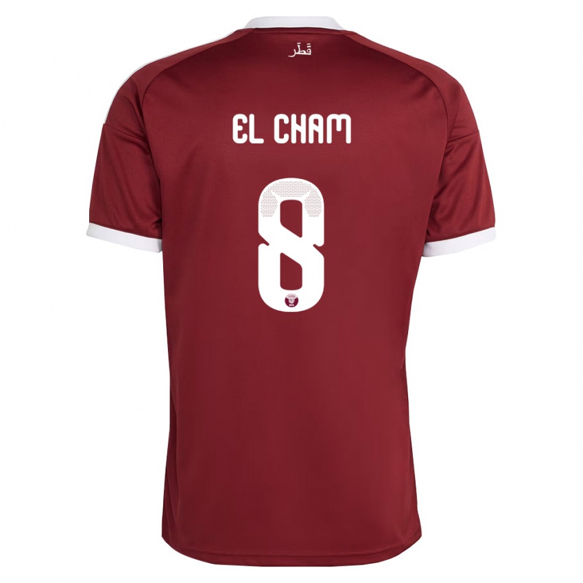 גברים קטאר Richard El Cham #8 אדום בורדו לבן ג'רזי ביתית 26-28 חולצה קצרה