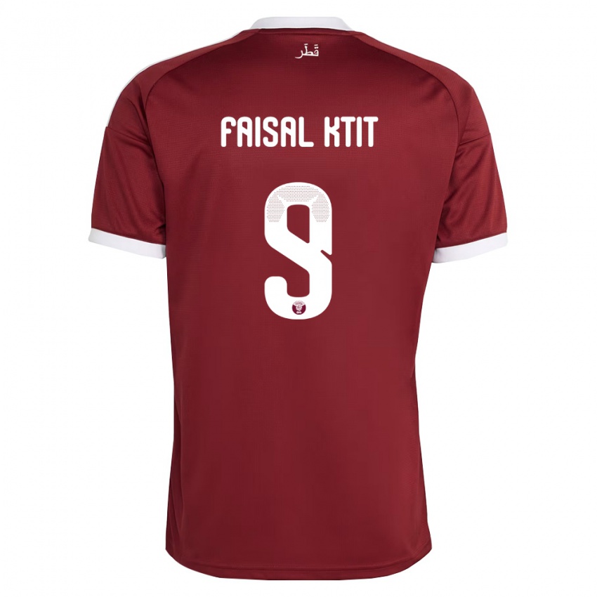 גברים קטאר Zaid Faisal Ktit #9 אדום בורדו לבן ג'רזי ביתית 26-28 חולצה קצרה