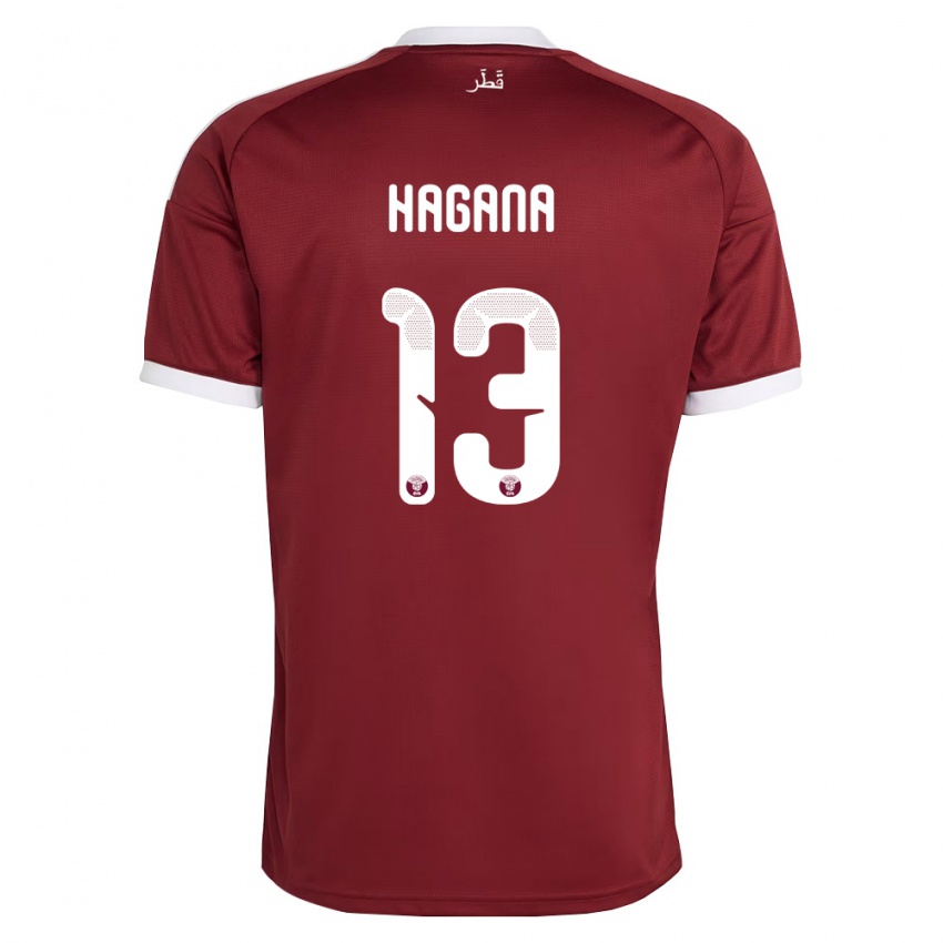 גברים קטאר Ahmed Hagana #13 אדום בורדו לבן ג'רזי ביתית 26-28 חולצה קצרה