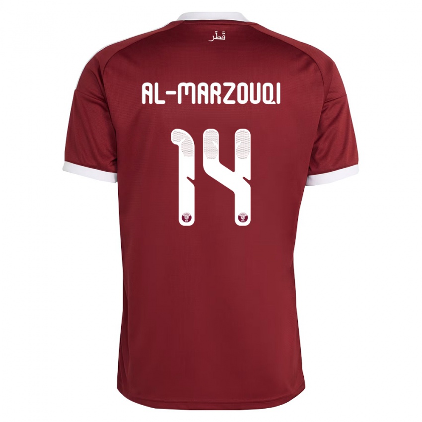 גברים קטאר Omar Abdulaziz Al-Marzouqi #14 אדום בורדו לבן ג'רזי ביתית 26-28 חולצה קצרה